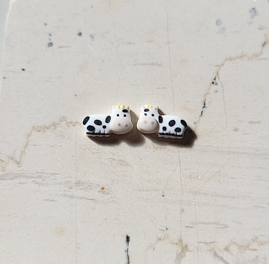 tiny cow stud earrings