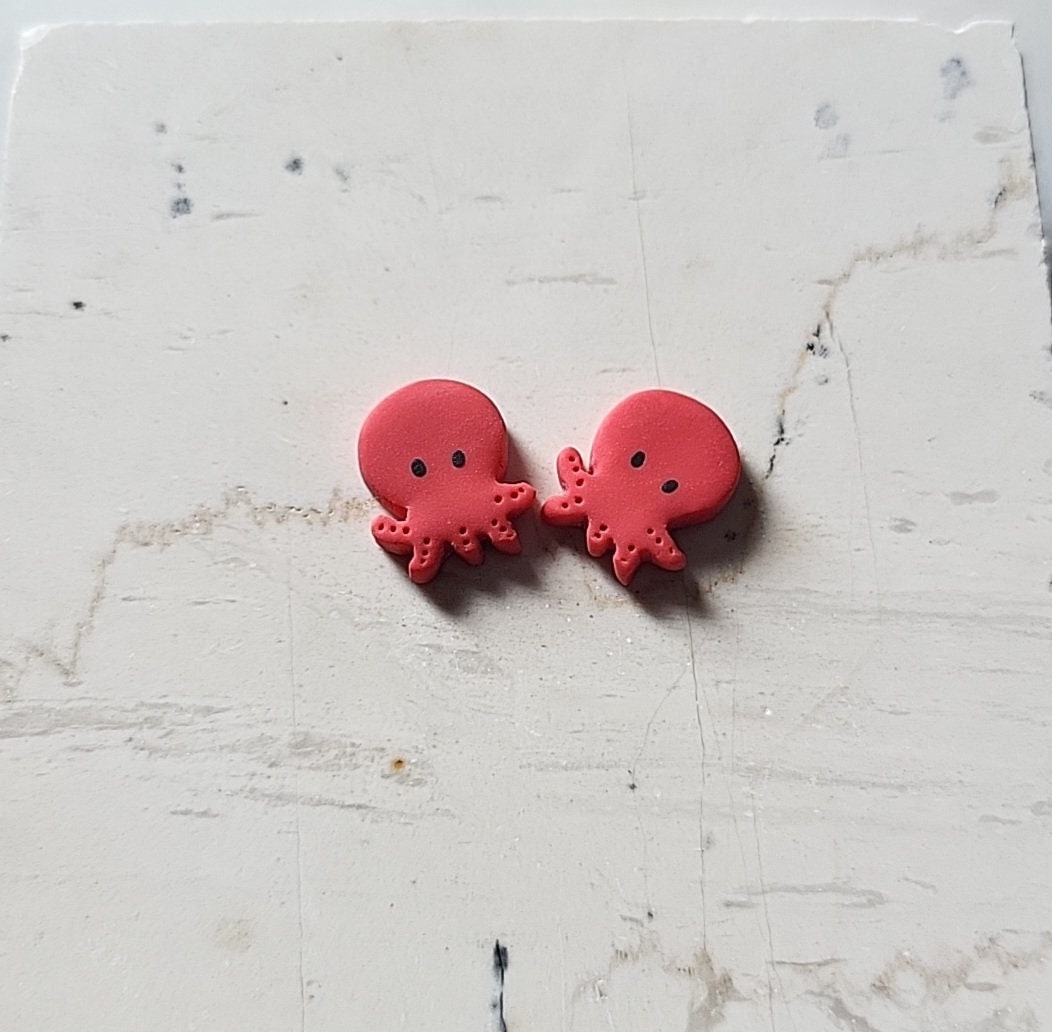 Octopus Stud Earrings, Squid Earrings, Ocean Creature Jewelry, Cute Christmas Gift For Her, Fun Festive Holiday Present, Stocking Stuffer