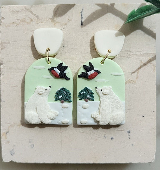 Polar Bear Earrings • Clay Earrings • Cottagecore Jewelry • Winter • Fun And Cute • Bear Lover Gift