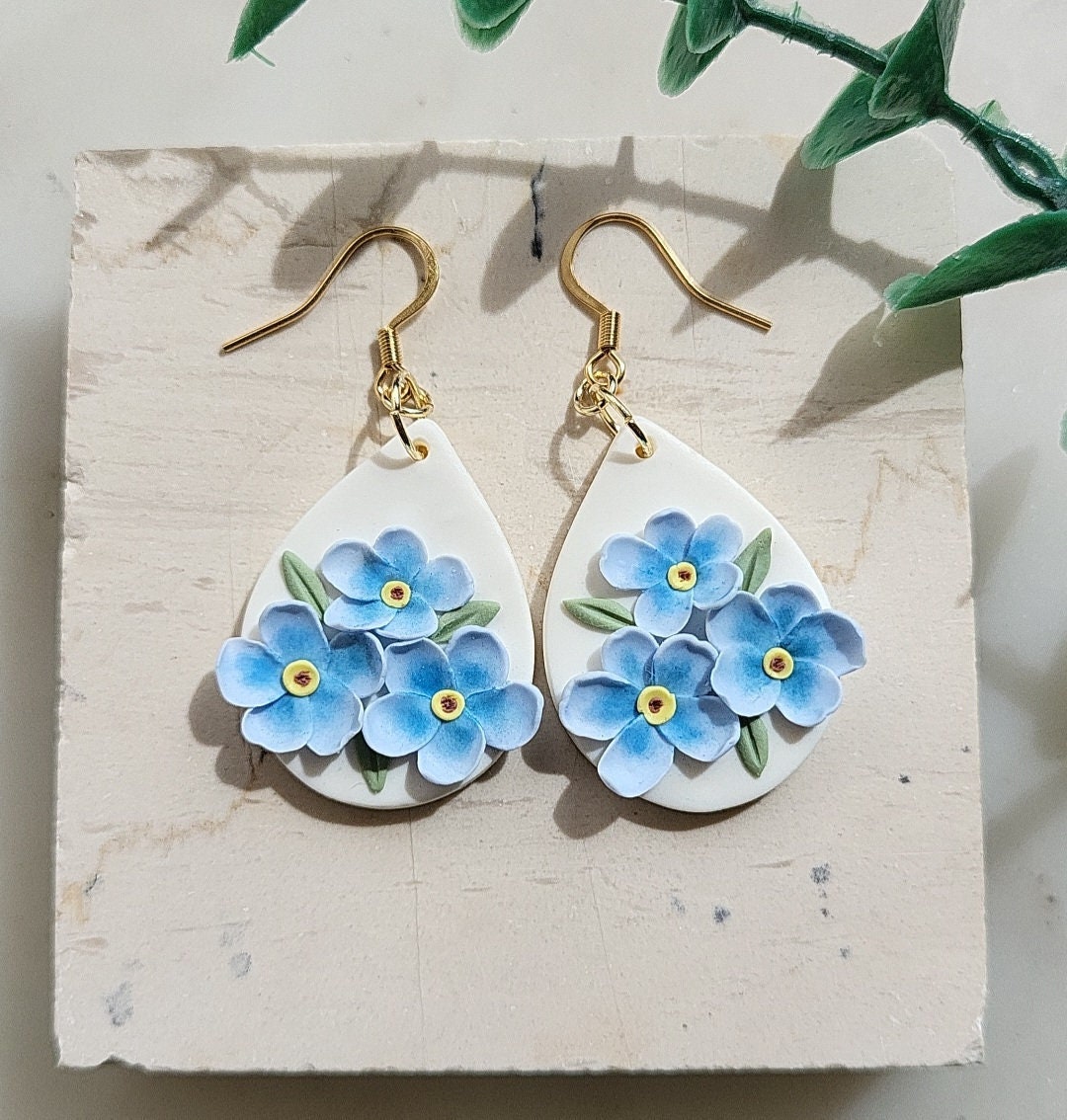 Forget Me Not Earrings • Blue Flower Earrings • Floral Drop Earrings • Clay Earrings • Handmade Jewelry • Dainty • Mother's Day Gift