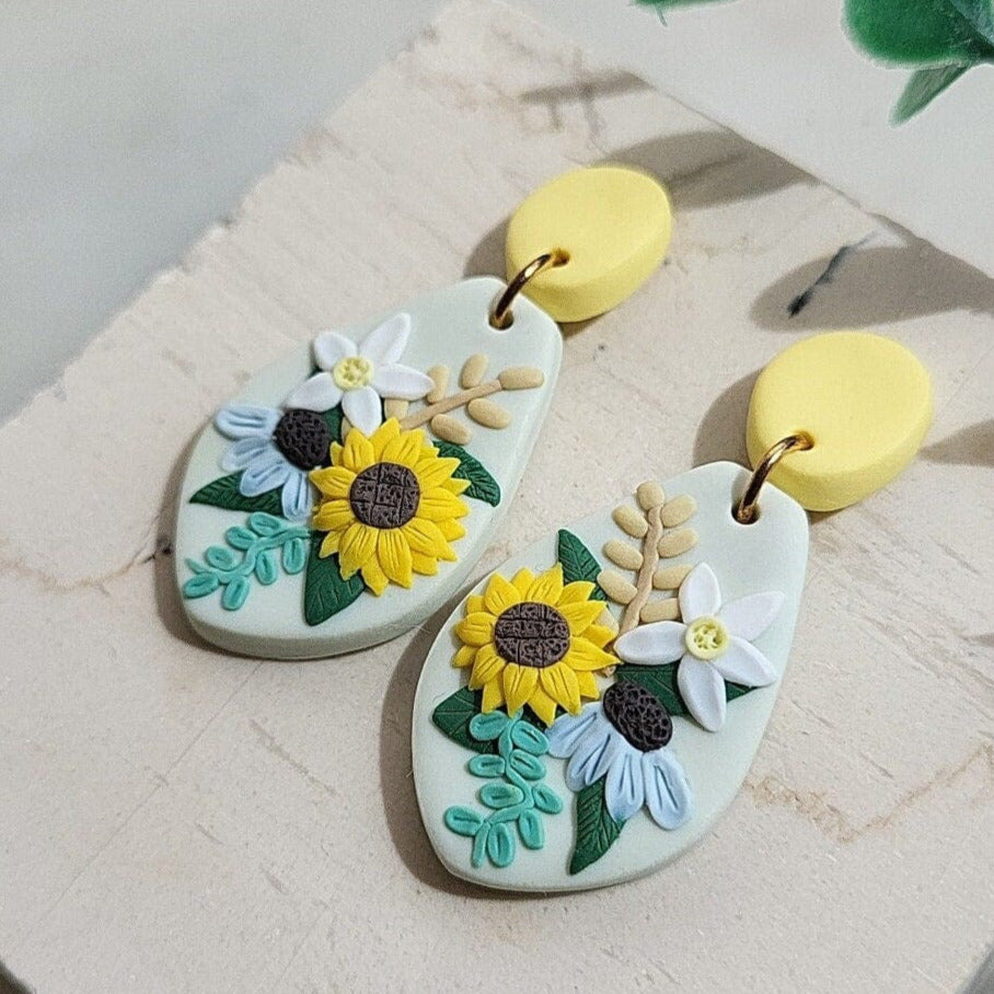 Sunflower Earrings - Floral Drop Earrings