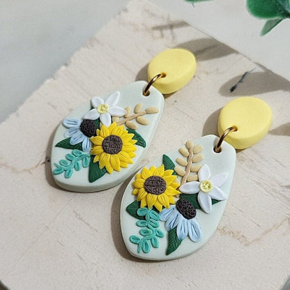 Sunflower Earrings - Floral Drop Earrings
