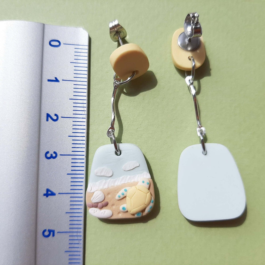 Boucles d'oreilles tortue de mer, boucles d'oreilles en argile, bijoux faits main, boucles d'oreilles pendantes et tombantes, mignonnes, inspirées par la nature