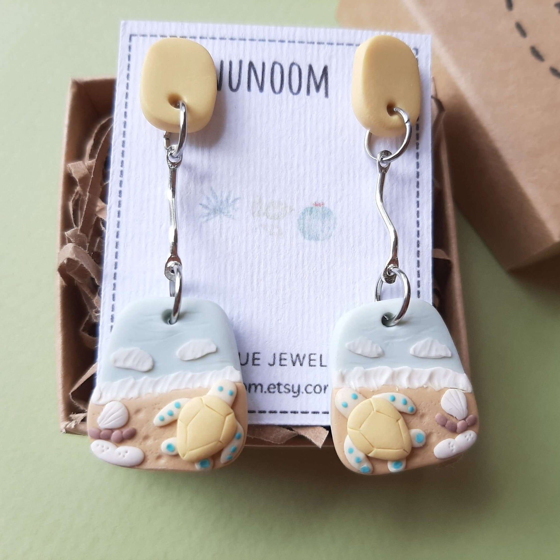 Sea Turtle Earrings, Clay Earrings, Handmade Jewelry, Dangle And