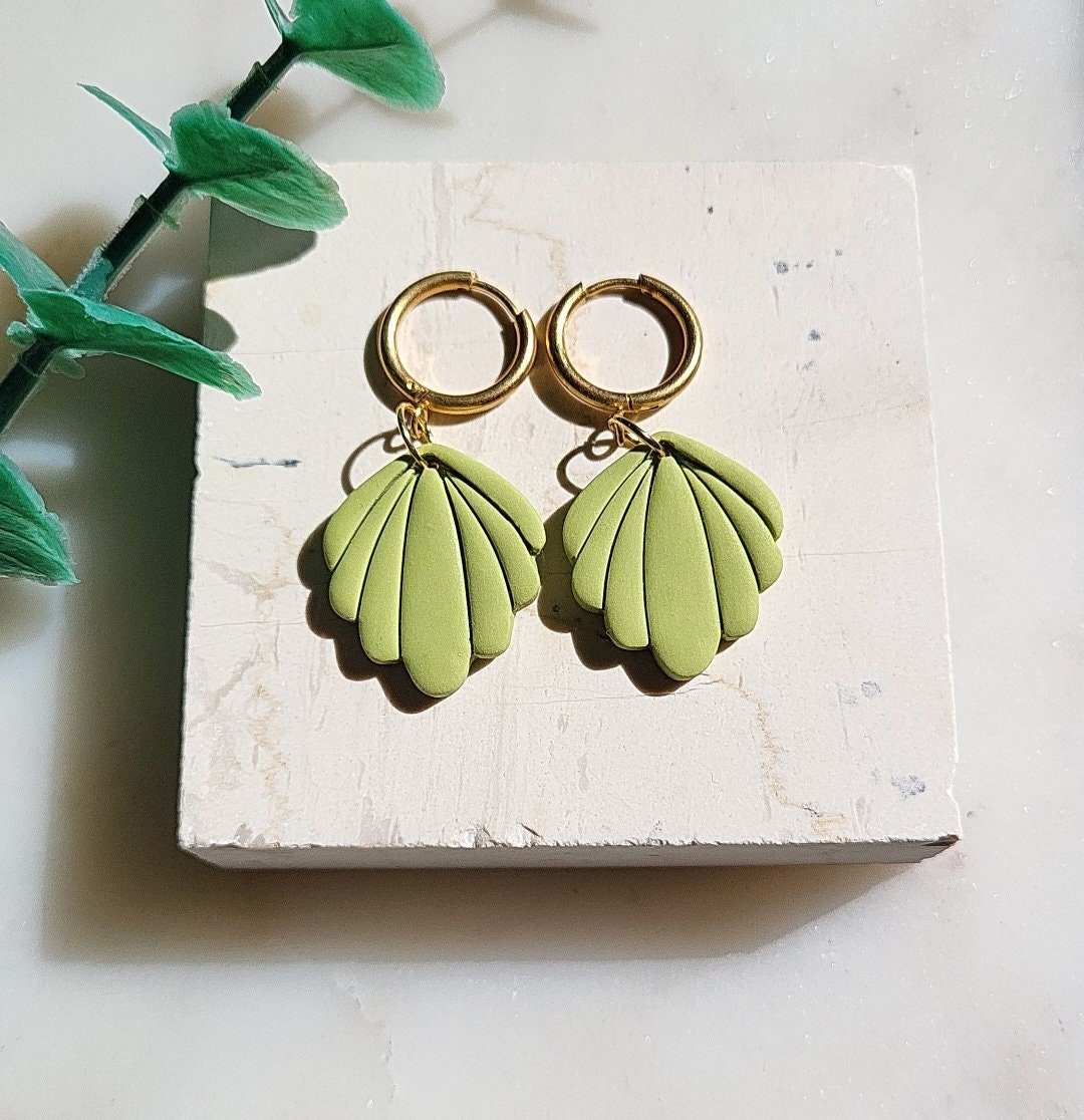 Minimalist Green Leaf Earrings