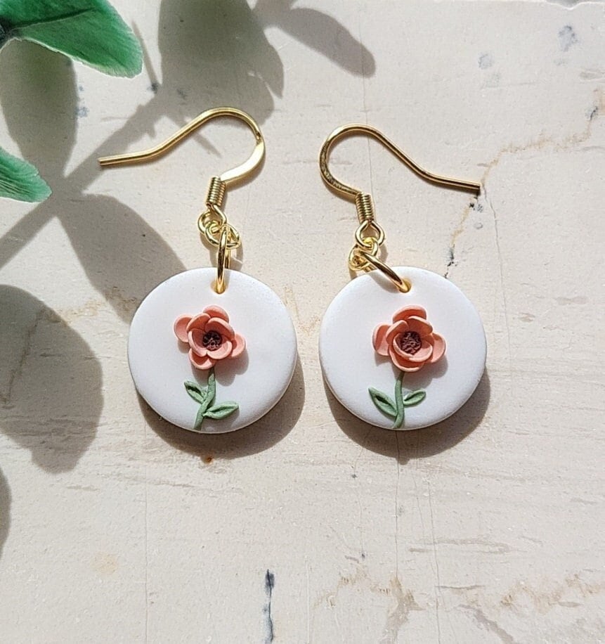 Spring Flower Earrings • Clay Flower Earrings • Small Dangle Earrings • Dainty • Statement Jewelry • Gifts Under 20 • Wedding Jewellery