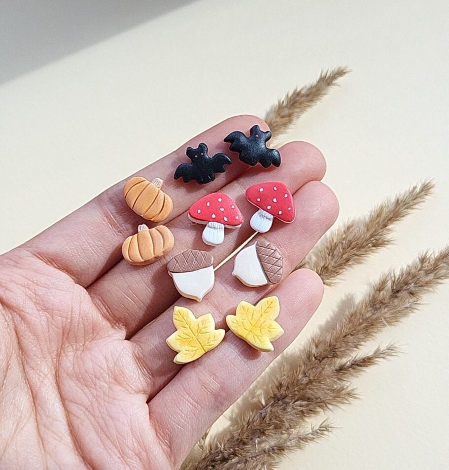 Handmade Polymer Clay Charms, Mix And Match, Pumpkin, Mushroom, Acorn, Maple Leaf, Autumn, Fall, Cute And Fun