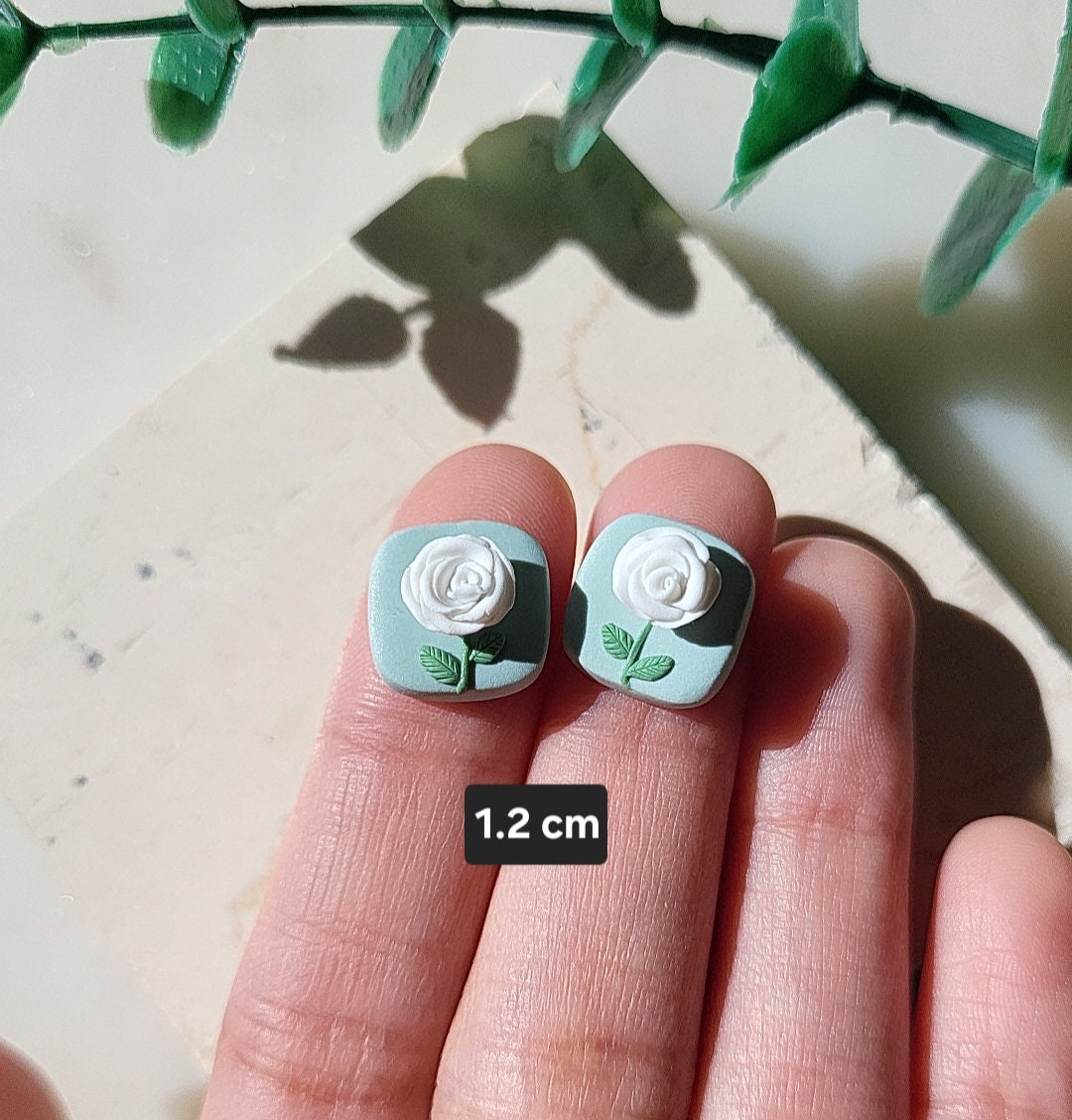 White Rose Stud Earrings • Clay Flower Earrings • Polymer Clay Jewelry • Spring • Summer • Cute Earrings • Gift For Her