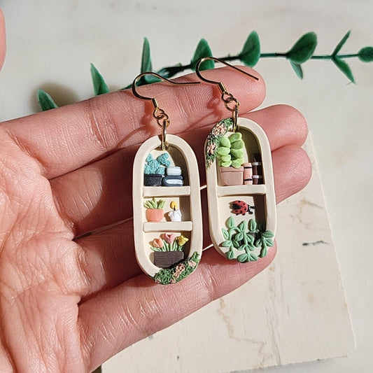 Pendientes con forma de estante para plantas • Pendientes bonitos para amantes de los libros • Joyas originales de estilo cottagecore • Regalos novedosos para ella Regalo de Navidad único para amantes de los libros