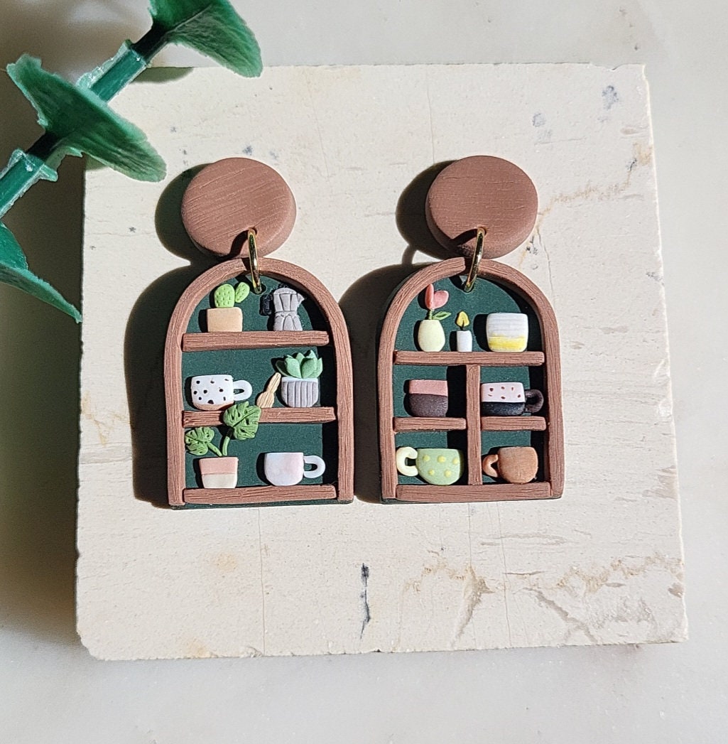 Plant Shelf Earrings • Novelty Earrings • Funky Cute Earrings • Statement Earrings • Succulent Gifts For Her • Unique Handmade Jewelry