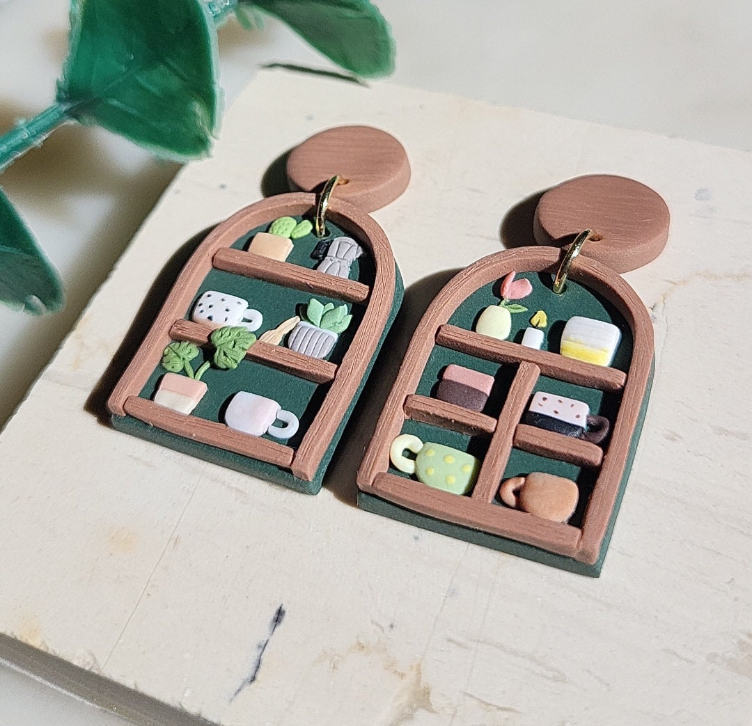 Plant Shelf Earrings • Novelty Earrings • Funky Cute Earrings • Statement Earrings • Succulent Gifts For Her • Unique Handmade Jewelry