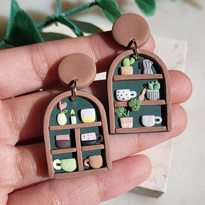 Pendientes con forma de estante para plantas • Pendientes novedosos • Pendientes divertidos y bonitos • Pendientes llamativos • Regalos suculentos para ella • Joyas únicas hechas a mano