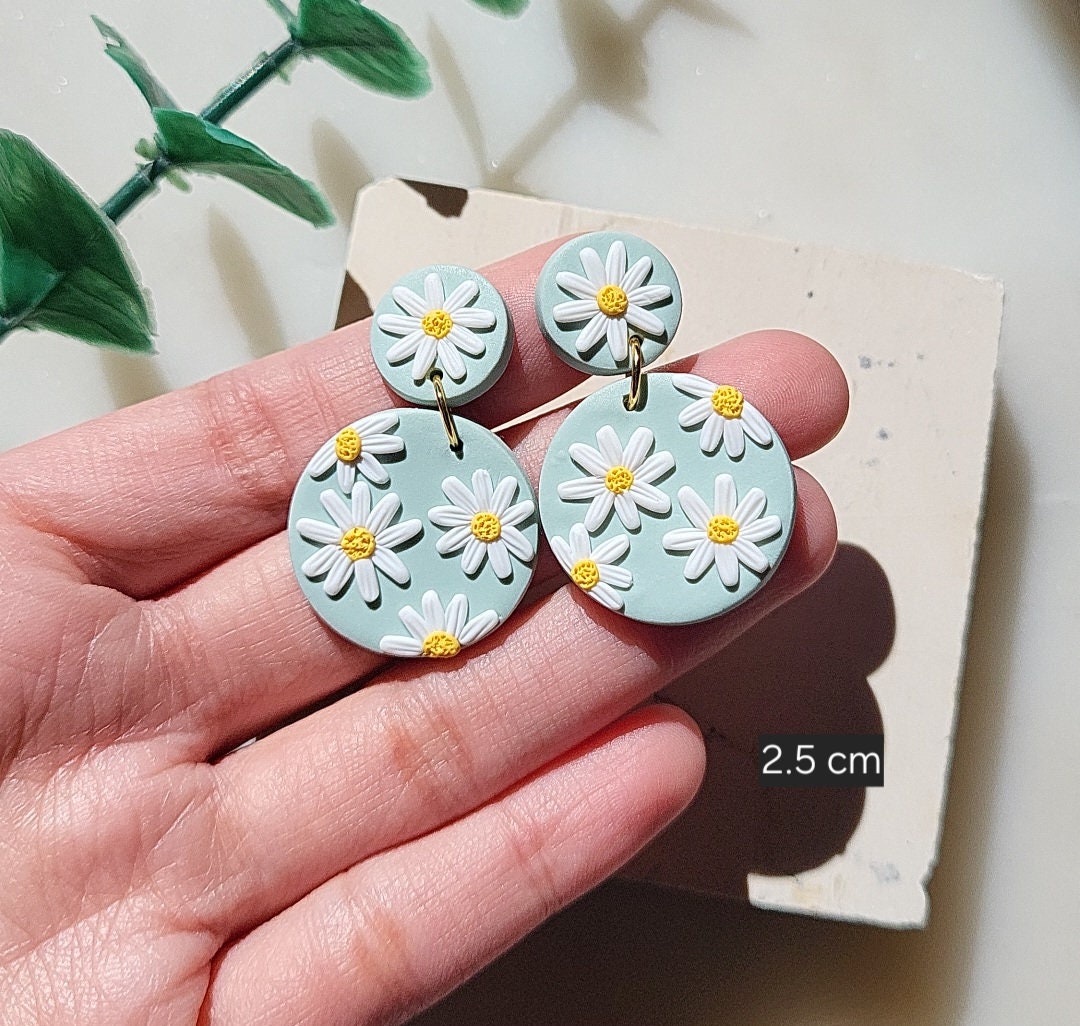 cute flower clay earrings