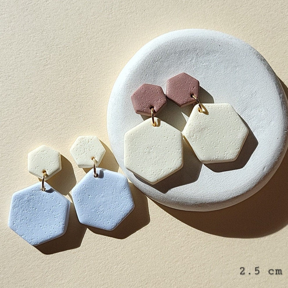 minimalist polymer clay earrings in white and blue