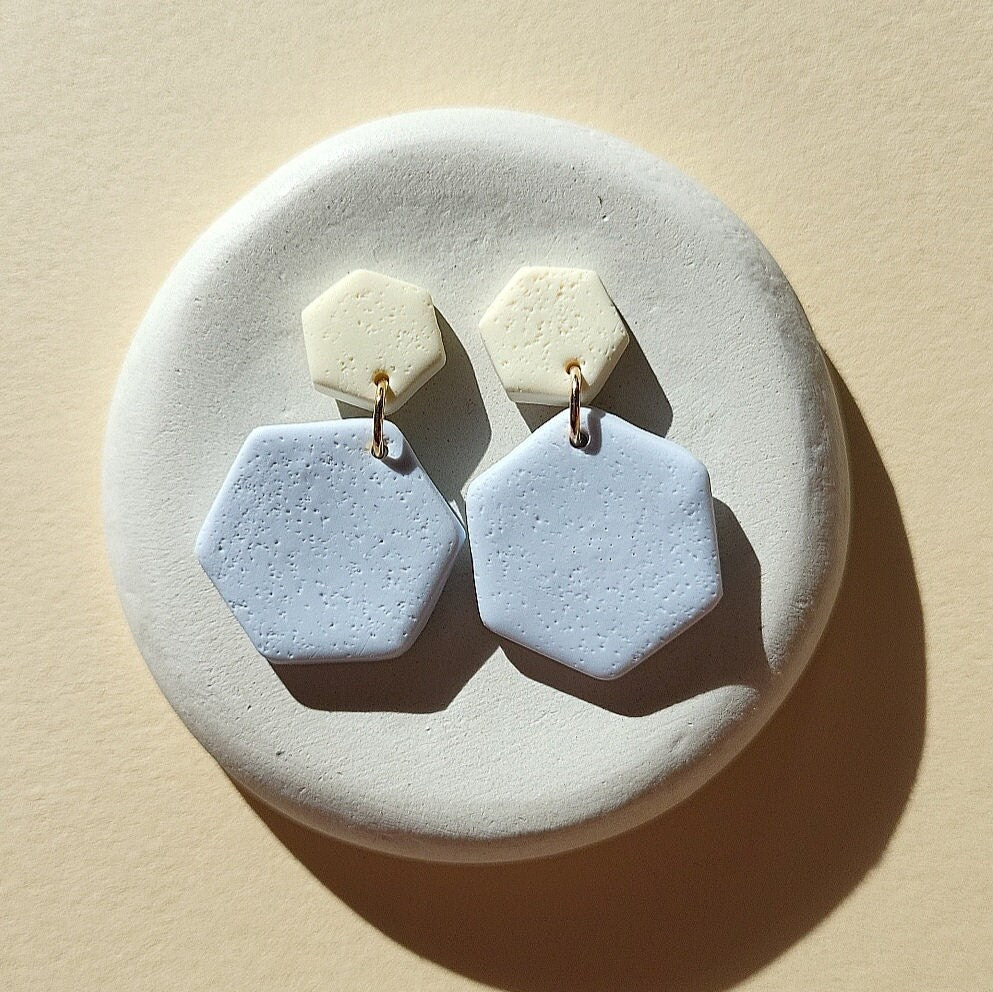 blue hexagon earrings