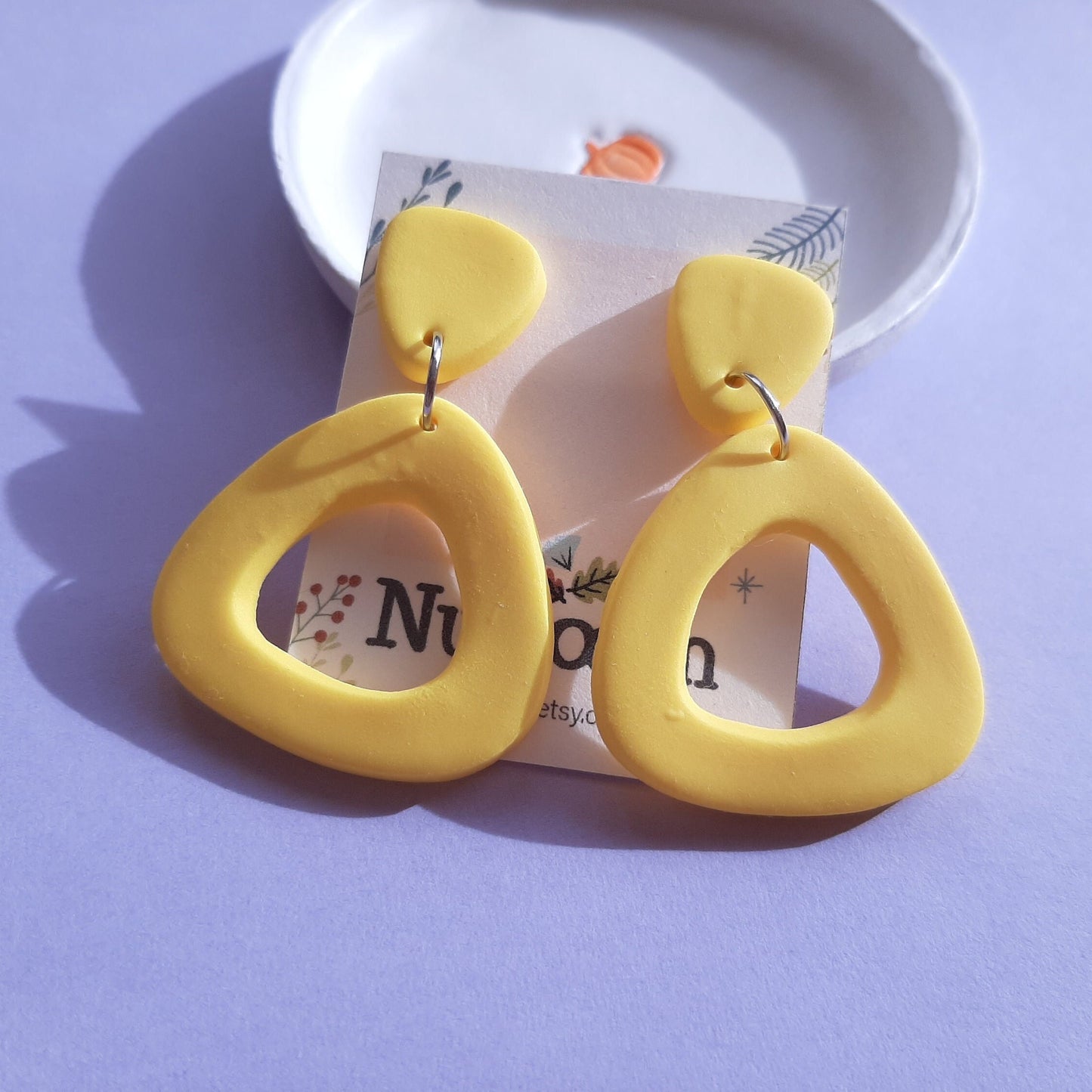 Minimalist Yellow Triangle Earrings, Polymer Clay Jewelry