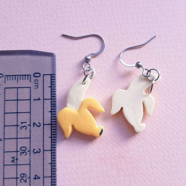 Small Dangle Banana Earrings, Cute Handmade Fruit Jewelry