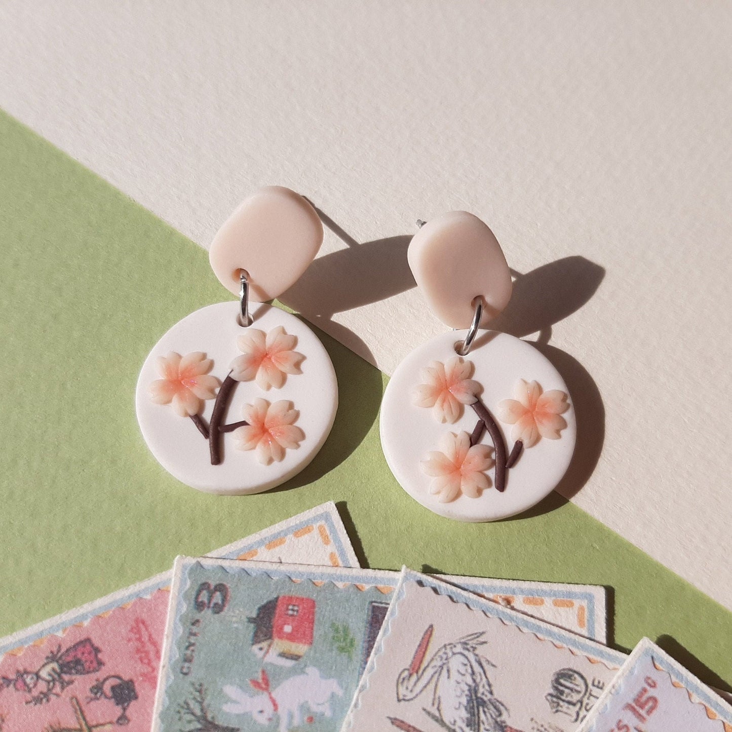 Sakura Flower Earrings, Pink Floral Clay Earrings, Spring Summer Earrings, Handmade Jewelry, Gift For Mom