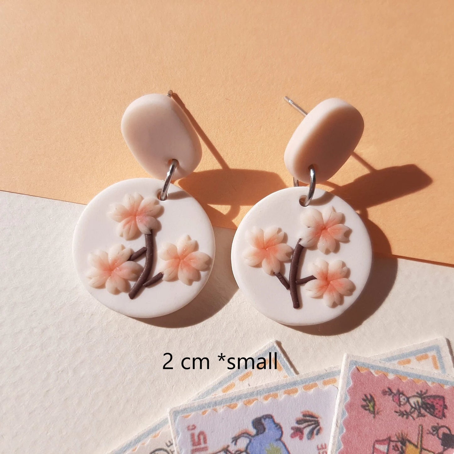 Sakura Flower Earrings, Pink Floral Clay Earrings, Spring Summer Earrings, Handmade Jewelry, Gift For Mom