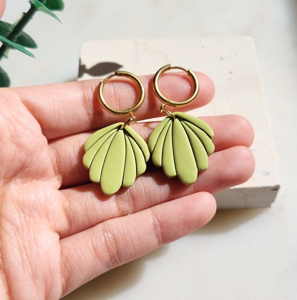 Minimalist Green Leaf Polymer Clay Earrings