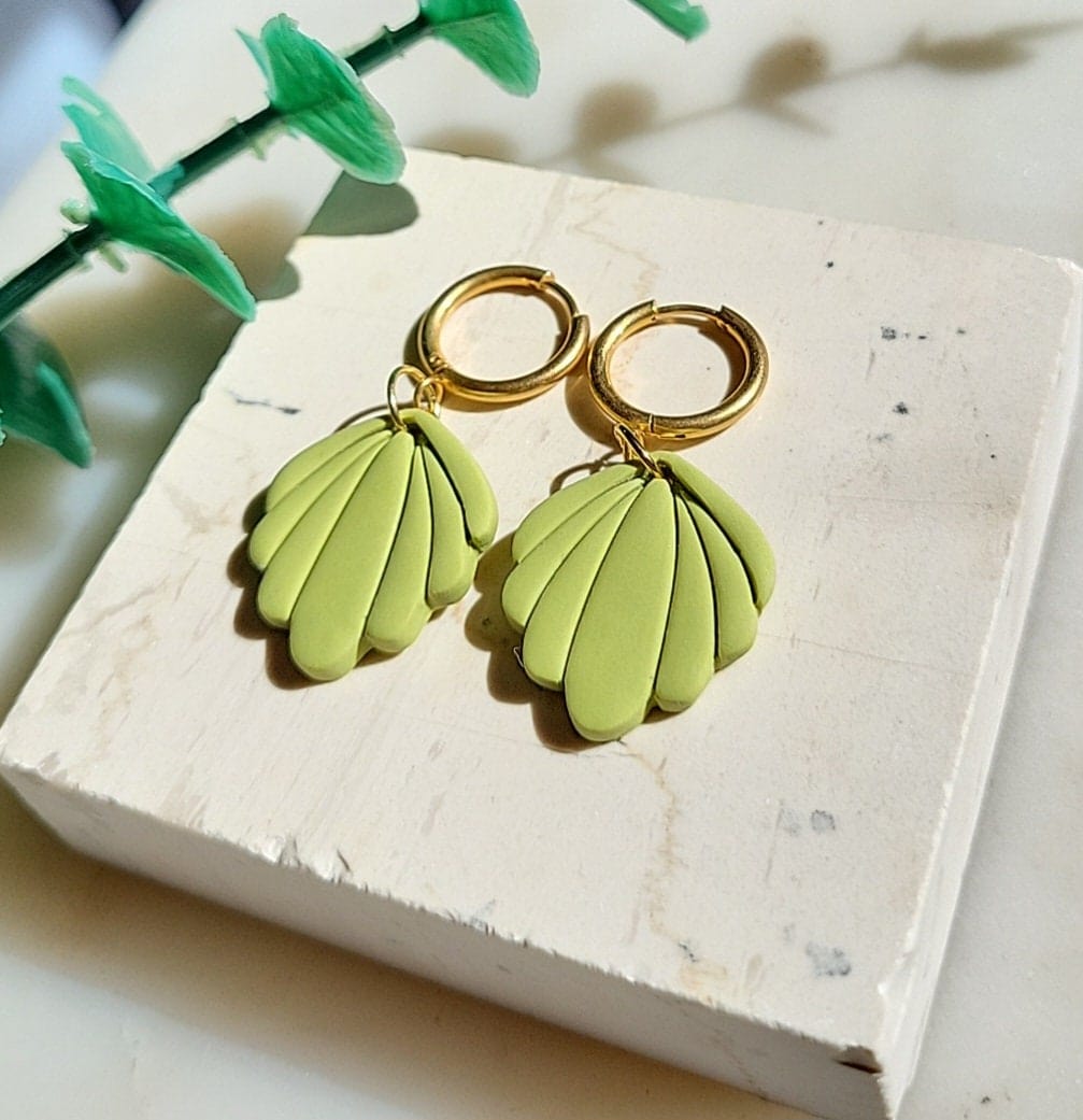 Minimalist Green Leaf Polymer Clay Earrings