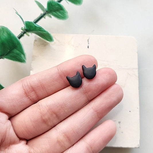 tiny black cat stud earrings