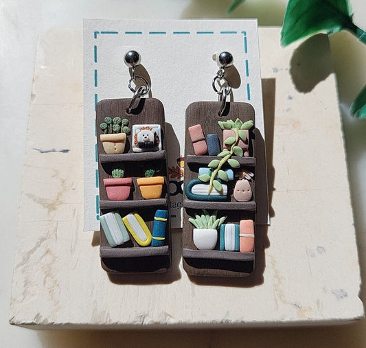 unique bookshelf earrings