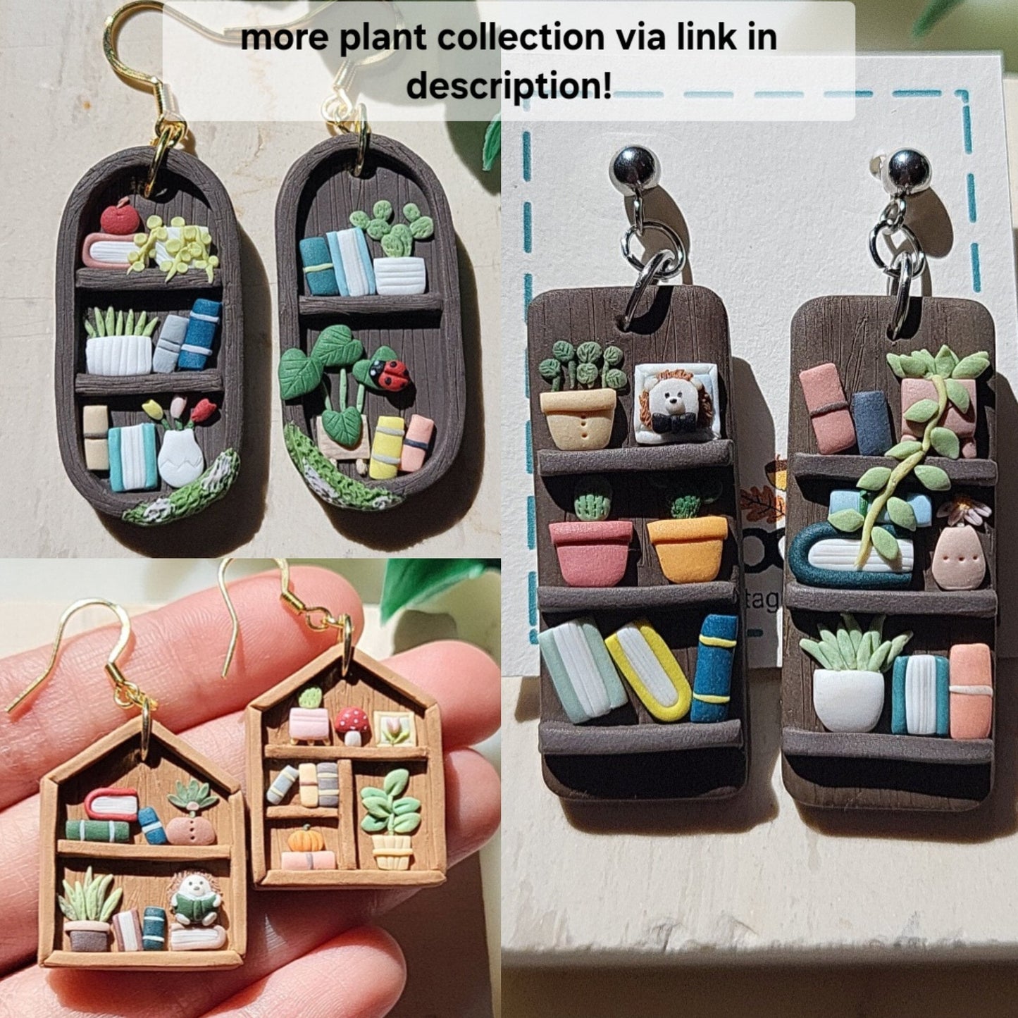 Mini Bookshelf Earrings Funky Plant Earrings Unique Handmade Polymer Clay Jewelry Book Lover Gift For Her Unique Christmas Gifts For Women