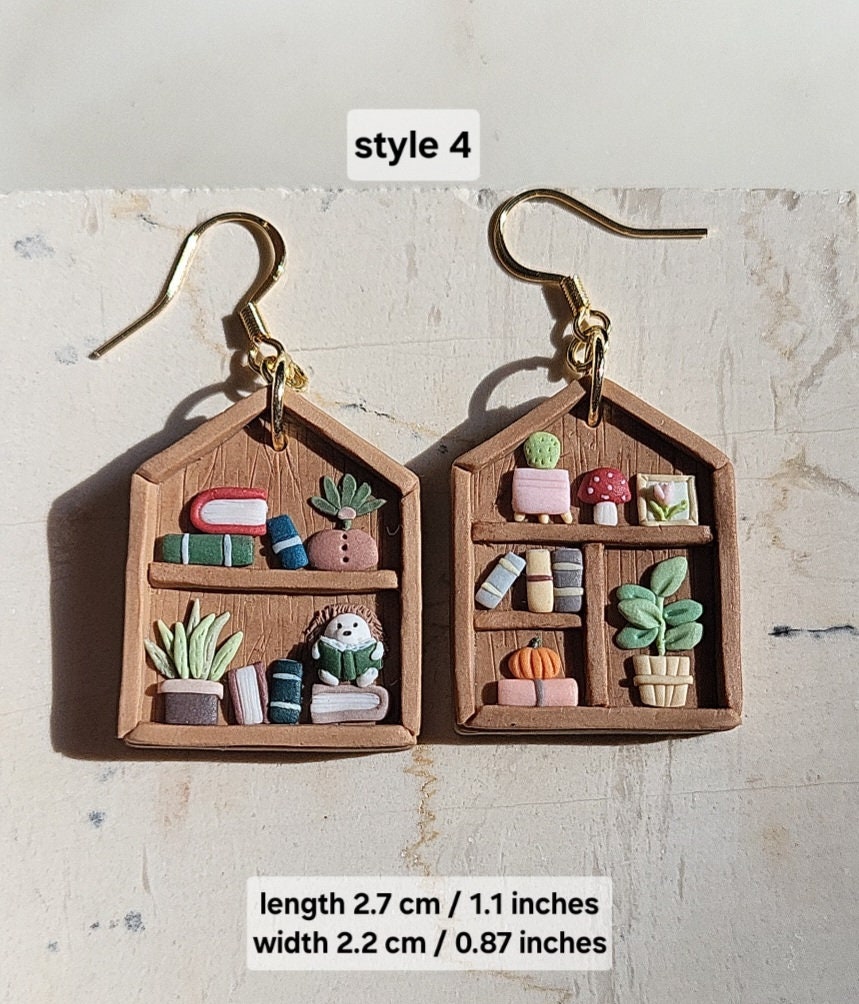 cute bookshelf earrings