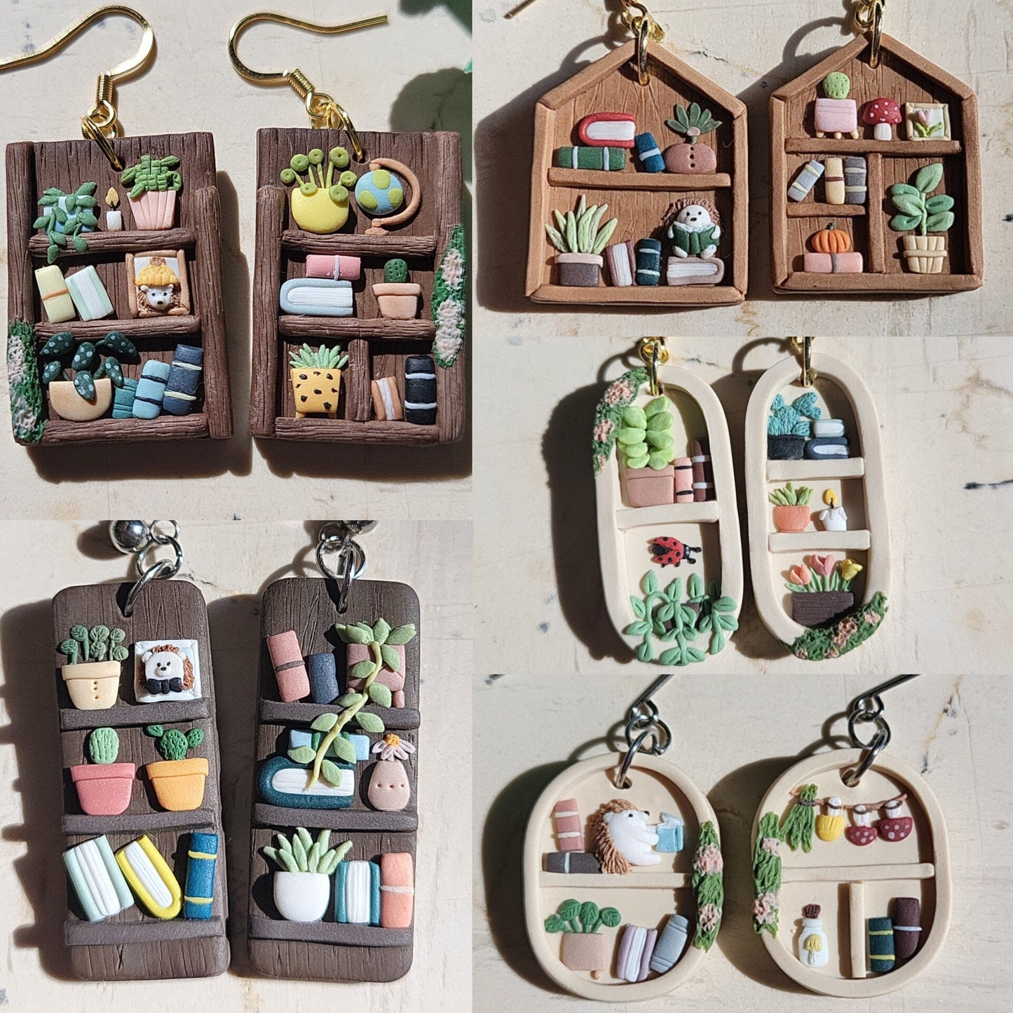 bookshelf earrings - handmade polymer clay earrings