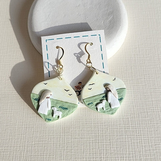 Jesus And Lamb Earrings, Bible Verse Psalm 23 The Lord Is My Shepherd, Unique Christian Gift For Her, Religious, Polymer Clay Jewelry