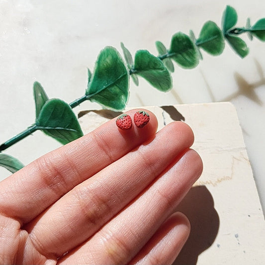 Tiny wild strawberry stud earrings