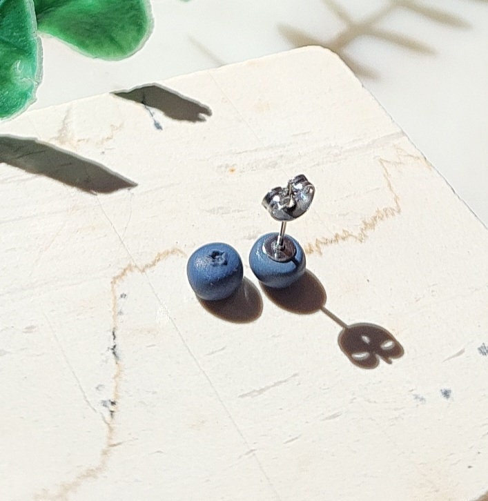 Tiny Blueberry Stud Earrings 6 mm • Cute Handmade Fruit Jewelry