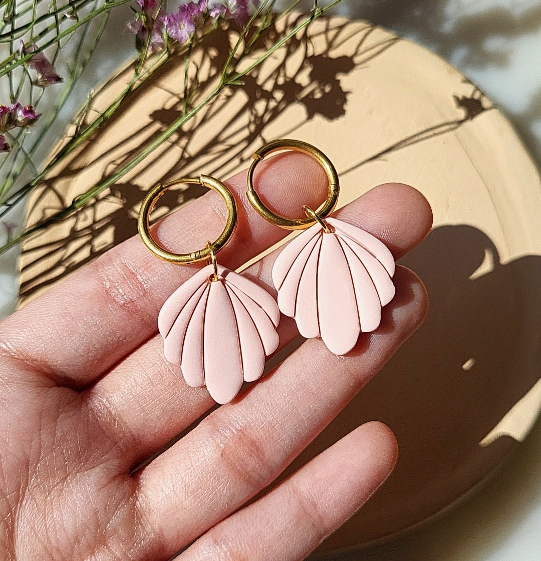 Minimalist Pink Leaf Clay Earrings