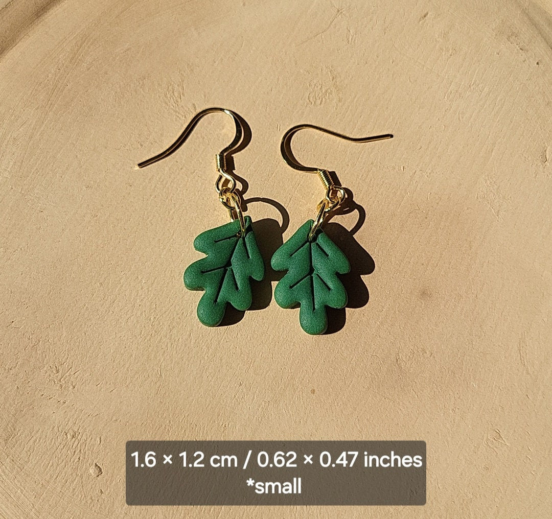 dark green oak leaf earrings