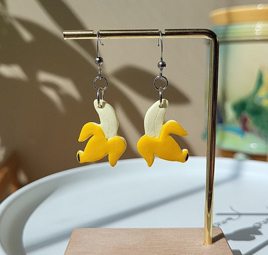 Small Dangle Banana Earrings, Cute Handmade Fruit Jewelry