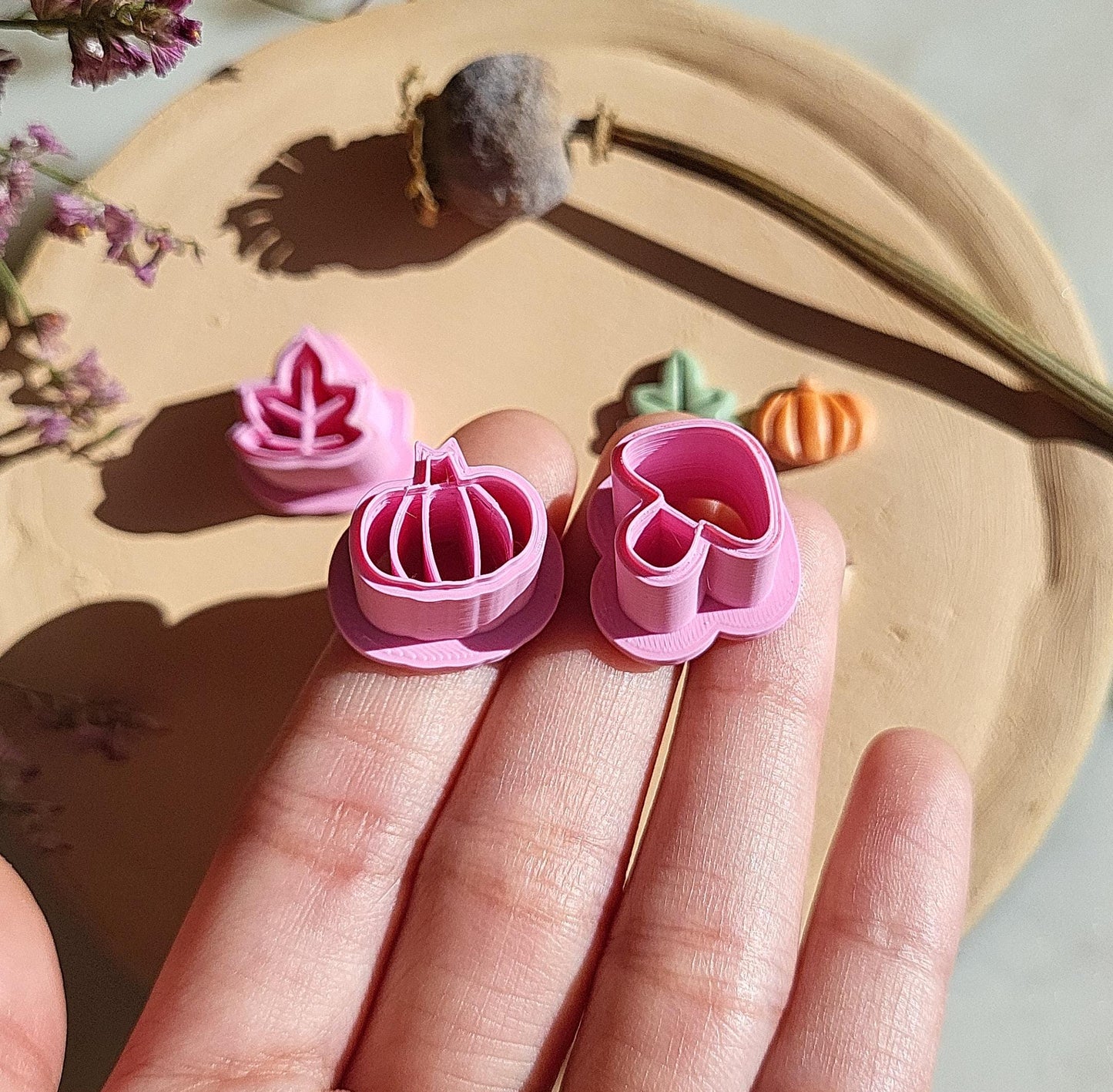 Autumn Polymer Clay Cutter Set • Cute Halloween Embossed Fall Stud Pack Cookie Cutter • Mushroom • Pumpkin • Maple Leaf • Acorn • 1/2 inches