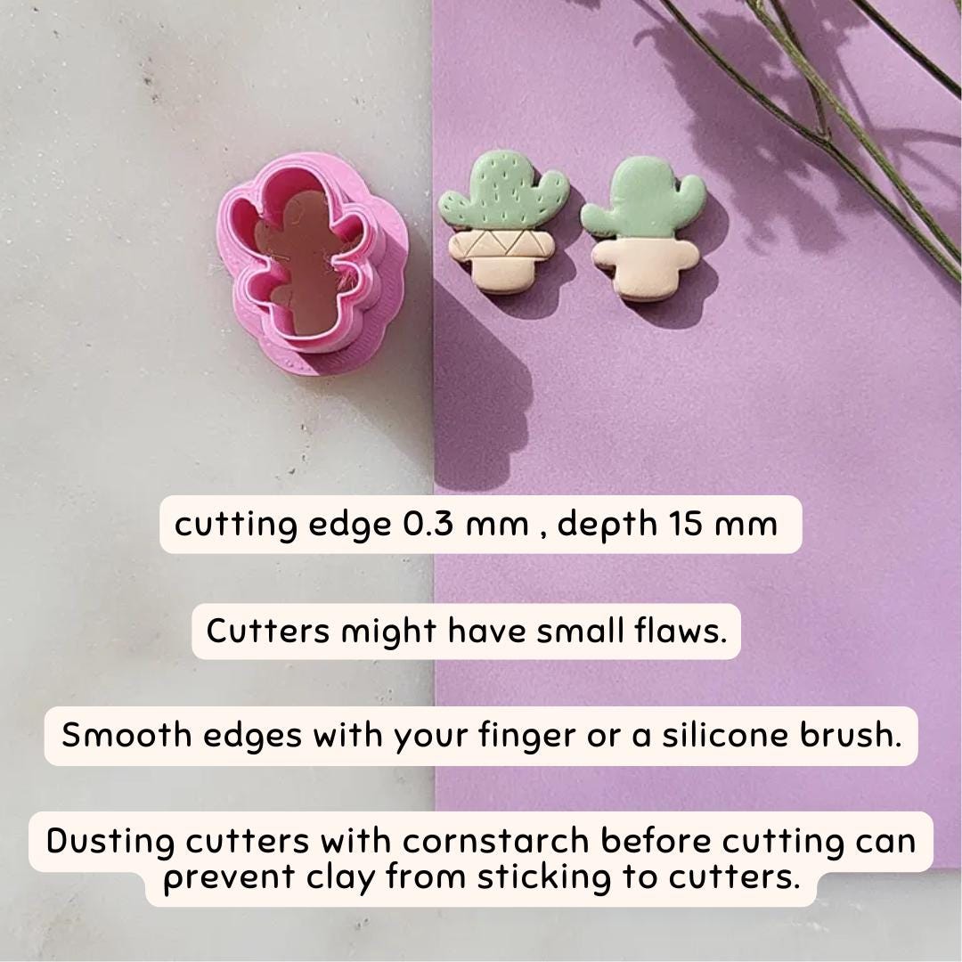 Cactus In Pot Polymer Clay Cutter • Cute Succulent Plant Cookie Cutter • 1/2 inches • 2.5 cm • Sharp Clay Cutter • Multiple Sizes