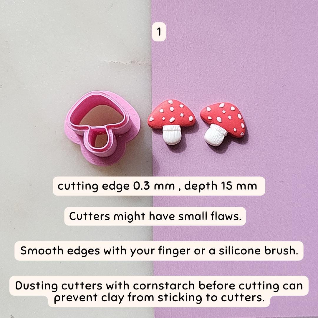 Mushroom Polymer Clay Cutter • Cute Fall Embossed Clay Stud Earrings Cutter • Autumn • 1/2 inches •  Sharp Clay Cutter • Multiple Sizes