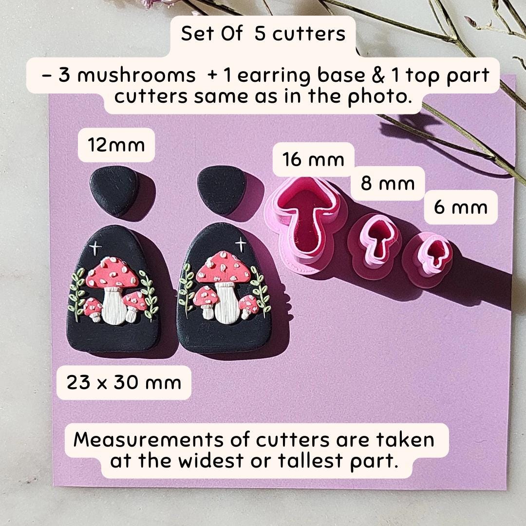 Mushroom Clay Cutter Set Of 3 • Micro Small Mini Clay Cutter • Cute Fall Autumn Polymer Clay Cutters