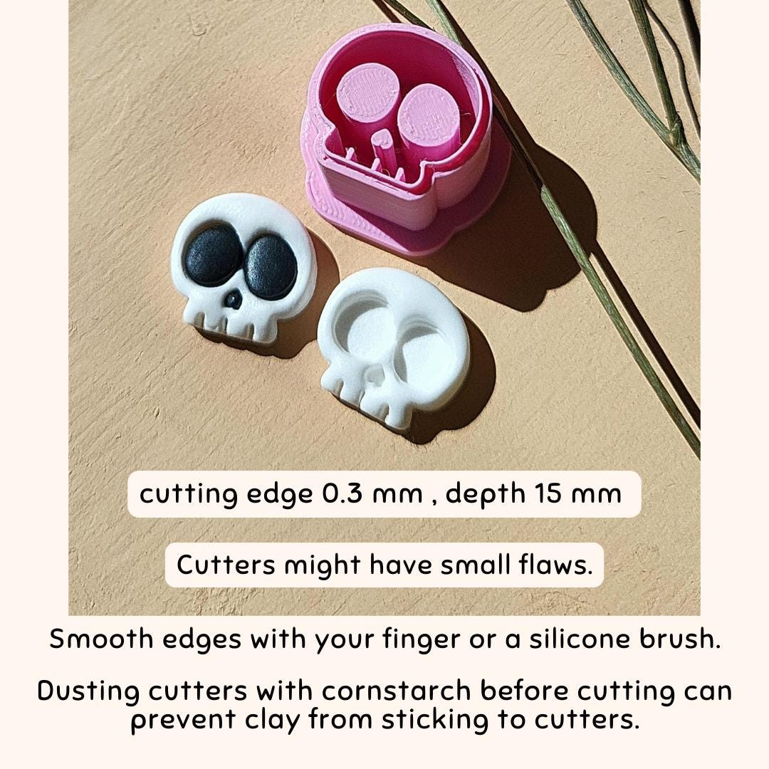 Skull Polymer Clay Cutter • Spooky Halloween • Autumn Fall Embossed Clay Cutter • 1/2 inches • Sharp Clay Cutter • Multiple Sizes