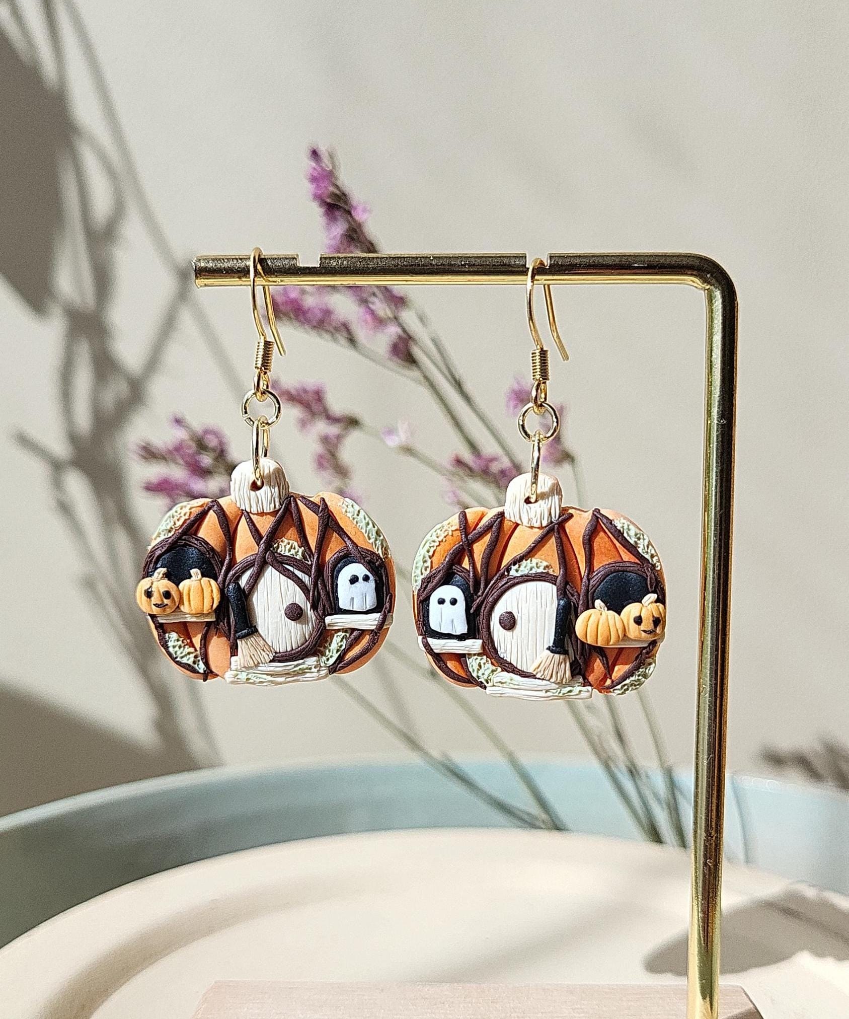 Halloween Pumpkin House Earrings • Spooky Cute Ghost Jewelry • Forest Jewellery • Whimsical And Fun • Polymer Clay • Gift For Women