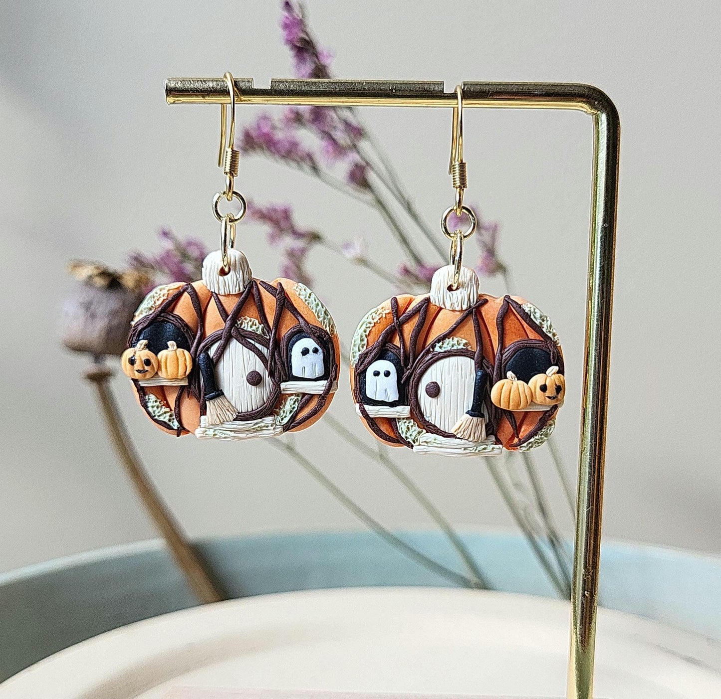 Halloween Pumpkin House Earrings • Spooky Cute Ghost Jewelry • Forest Jewellery • Whimsical And Fun • Polymer Clay • Gift For Women