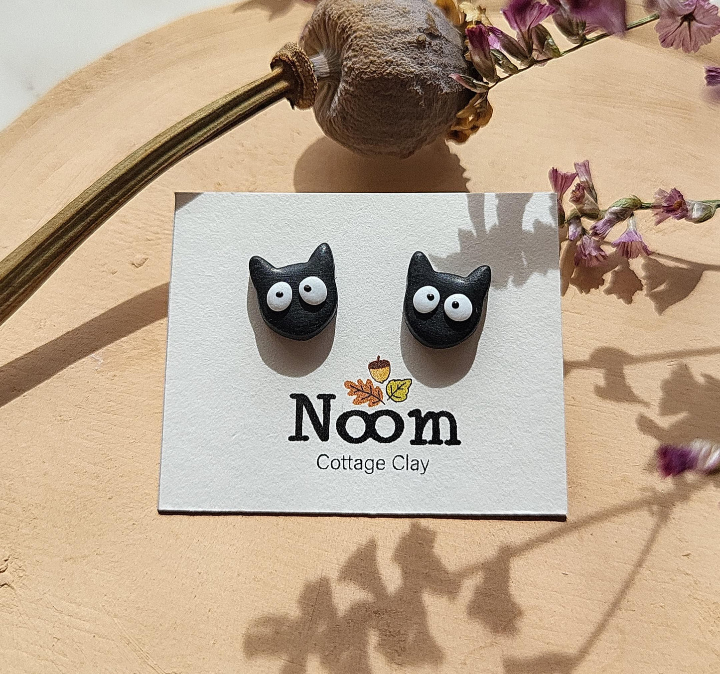 tiny funny black cat stud earrings