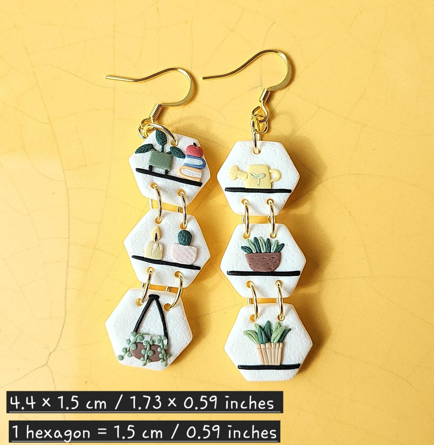 Small Dangle Plant Shelf Earrings Botanical Polymer Clay Earrings Unique Christmas Gift For Plant Lover Birthday Present For Women