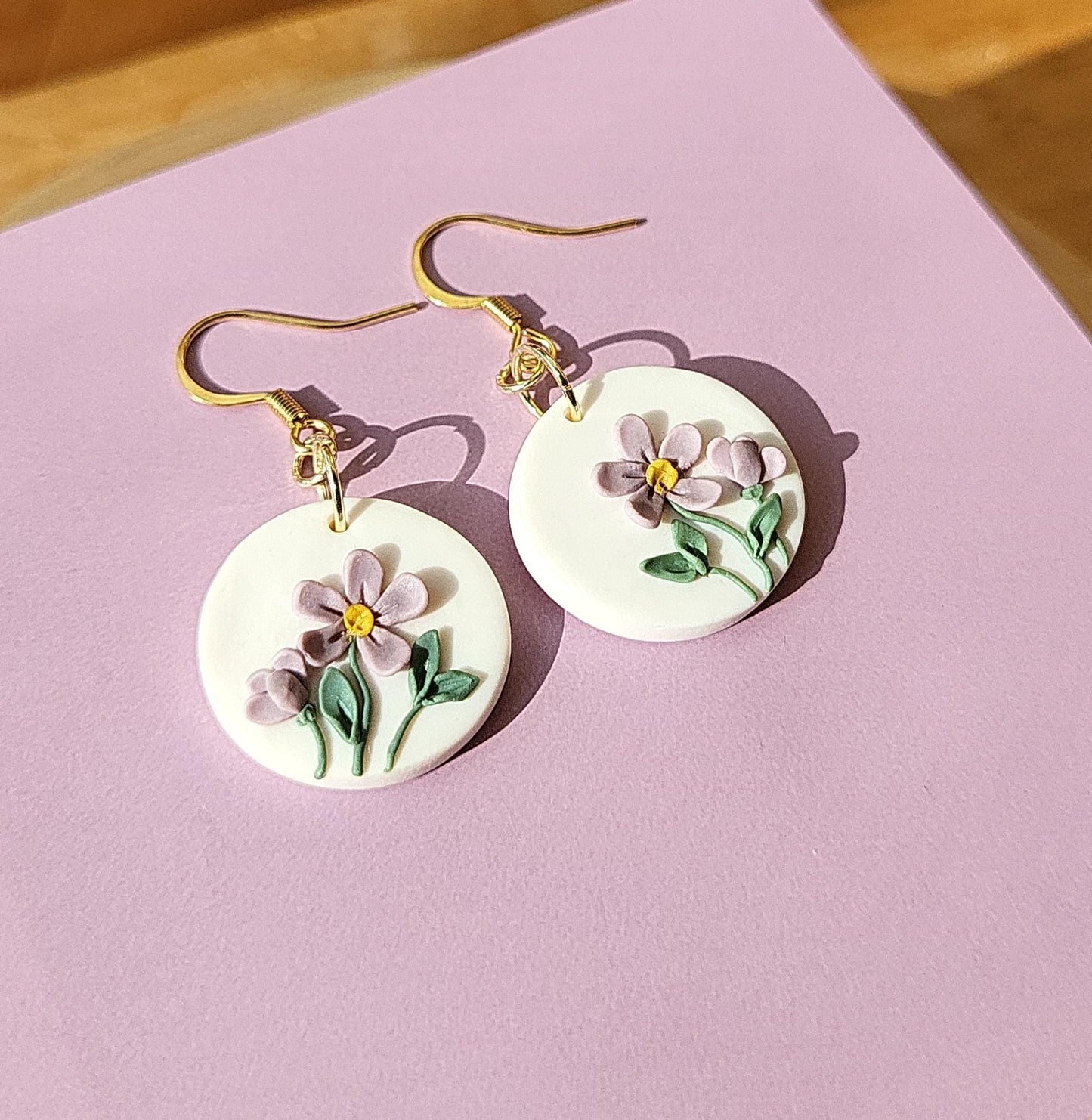 Violet Flower Clay Earrings | February Birth Floral Earrings | Handmade Gift For Mom