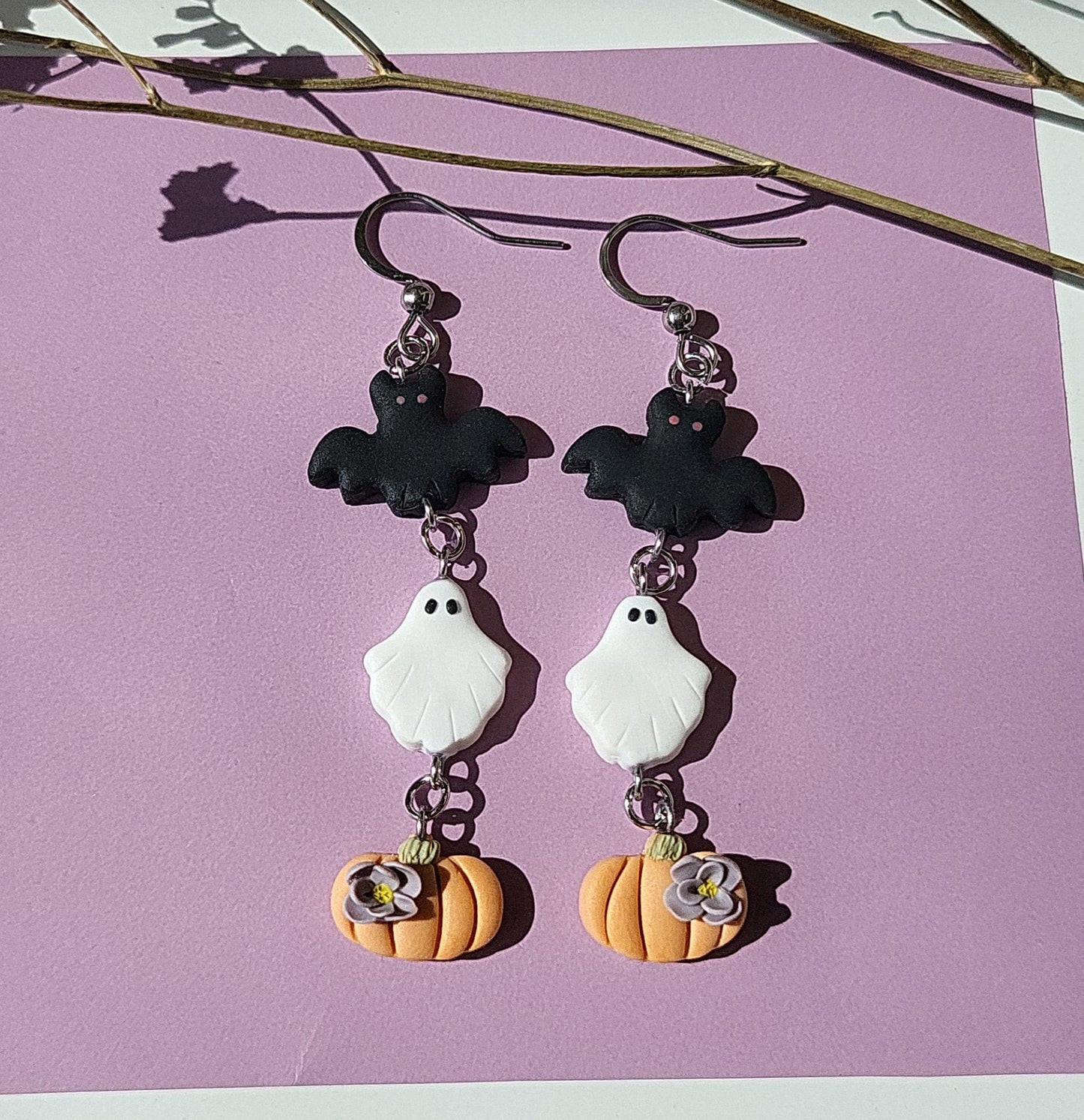 Small Dangle Halloween Earrings Spooky Bat Pumpkin Ghost Earrings Autumn Fall Jewelry