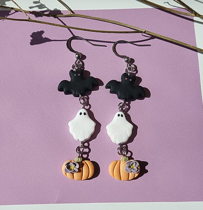 Petites boucles d'oreilles pendantes Halloween chauve-souris effrayante citrouille fantôme bijoux d'automne