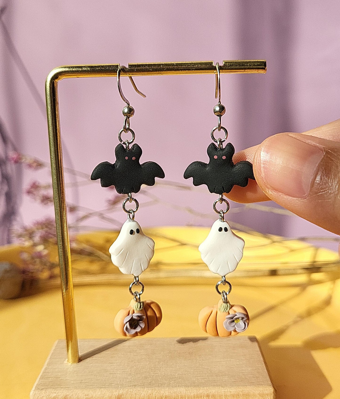 Small Dangle Halloween Earrings Spooky Bat Pumpkin Ghost Earrings Autumn Fall Jewelry