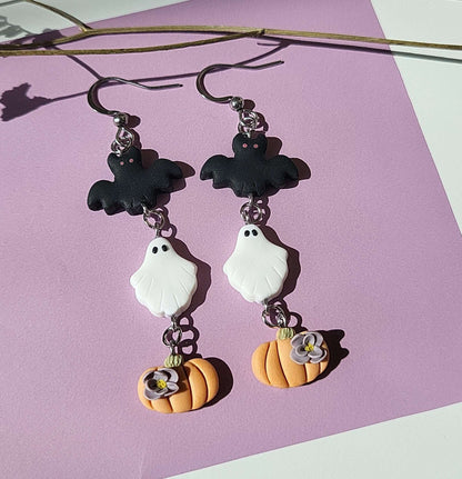 Petites boucles d'oreilles pendantes Halloween chauve-souris effrayante citrouille fantôme bijoux d'automne